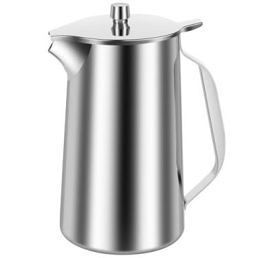 Imagem de Jarra de água de aço inoxidável para bebidas frias, chaleira de grande capacidade de 1,8 L, com tampa e alça, metal multifuncional para bebidas, suco de chá, café, leite (prata)