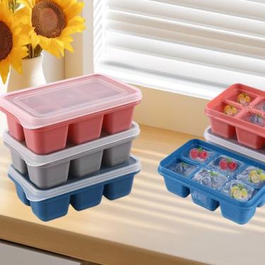 Imagem de Bandejas de gelo para freezer, pacote com 3 com fundo de silicone de fácil liberação, moldes pequenos para cubos de gelo com tampa para coquetéis