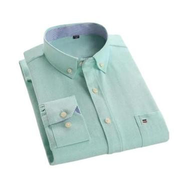 Imagem de Camisa Masculina De Manga Longa 100% Algodão Com Estampa Xadrez Botão 