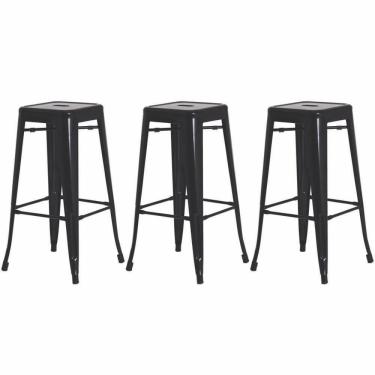 Imagem de Kit 3 Banquetas Alta Para Bar Balcão Bancada Pub Bistrô Cozinha Americana Tolix Iron Industrial Preto