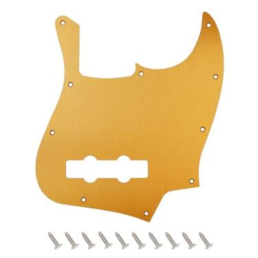 Imagem de Banworks Alumínio Jazz Bass Pickguard 1,5 mm de espessura, 1 camada de 10 furos, borda reta J Bass JB, placa de risco para USA/Mexican Modern Style Fender Ultra Jazz Bass JT/HB-11 Golden