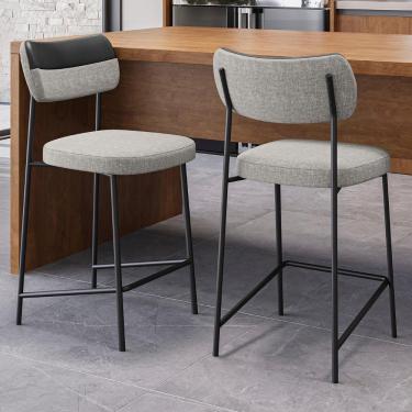 Imagem de Banqueta Cozinha Média Kit 2 Milli Linho Cinza/preto A14 - Mpozenato