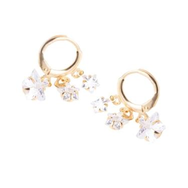 Imagem de Brinco Argola com Fecho Click Estrelas e Zircônias Cristal Semijoia Folheadas a Ouro 18k