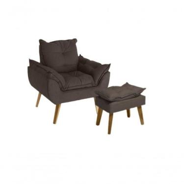 Imagem de Poltrona/cadeira Decorativa E Puff Glamour Com Pés Quadrado Marrom - S