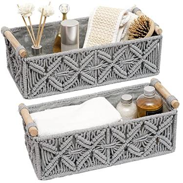 Imagem de Cesta de armazenamento de macramê, cestas de decoração boho, para organização, tecido decorativo para bancada, cesta de papel higiênico, para decoração de casa, quarto, berçário, sala de estar