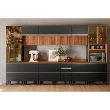 Imagem de Cozinha Completa Proença 8 Peças (3aéreos+3balcões+1paneleiro+1cristaleira) C8p76 Nogueira-carbono Prime Tx - Demóbile