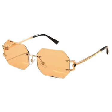 Imagem de Óculos de Sol Femininos Sem Aro, Modelo Poligonal, Lentes Quadradas, Cor Champanhe