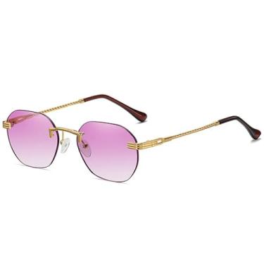 Imagem de Óculos de Sol Femininos Sem Armação em Metal Dourado com Lentes Degradê e Proteção UV400/05 (Dourado/Roxo)