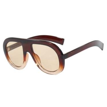 Imagem de JRLLFD Óculos de sol vintage femininos, armação grande de luxo, óculos de sol masculinos, à prova de vento, UV400 (chá marrom)