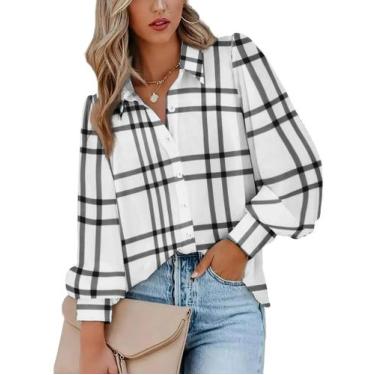 Imagem de Camisa feminina Zeagoo listrada, manga comprida, decote em V, casual, 