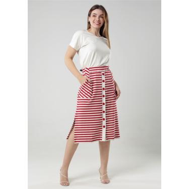 Imagem de Saia Listrada Pau a Pique Vermelho e Off White