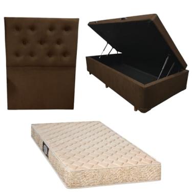 Imagem de Cama Box Baú Blindada com Colchão de Espuma Orthopedic + Cabeceira Botonê (SUEDE MARROM, Solteiro)