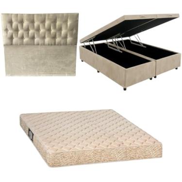 Imagem de Cama Box Baú Bipartida Blindada com Colchão de Espuma Toulon D33 + Cabeceira Botonê (SUEDE BEGE, Casal Bipartido)