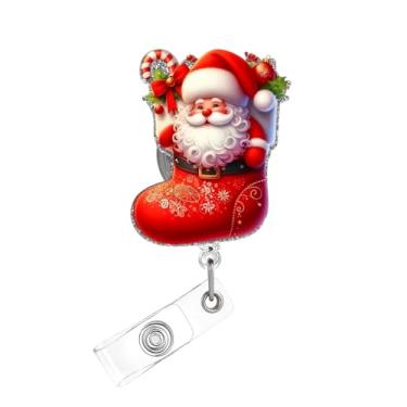 Imagem de Carretel de crachá de Natal, lindo crachá de acrílico de Papai Noel para crachá de identificação, meia de Natal divertida, suporte retrátil para crachá, acessórios de clipe de jacaré para enfermeiras