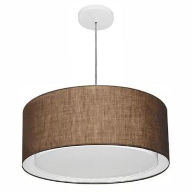 Imagem de Lustre Pendente Cilíndrico Duplo Vivare Md-4294 Cúpula Em Tecido 50x25cm - Bivolt Café 127/220v