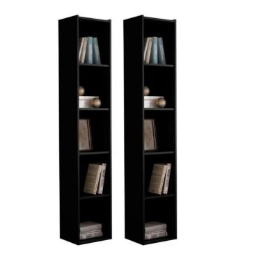 Imagem de Estante Livreiro Com Prateleiras Janaína Kit 2 Unid Preto