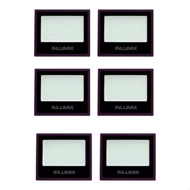 Imagem de Kit 6 Refletor Holofote De Led 100w Branco Frio 6500k Preto 110/220v