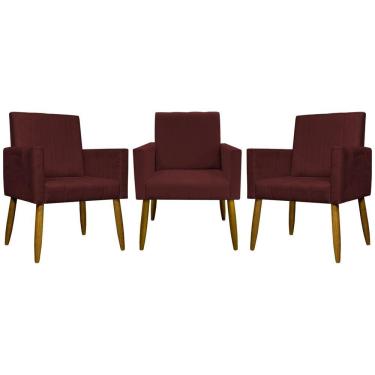 Imagem de Kit 3 Poltronas Decorativas Confortáveis Mari - Bordô Suede