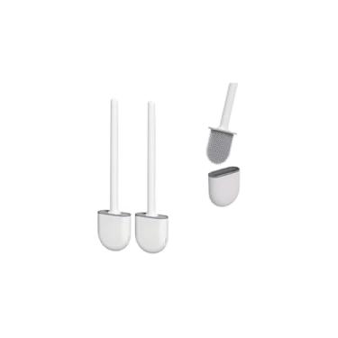 Imagem de Escova Sanitária de Silicone com Suporte, Cerdas Macias, Design Moderno, 35cm Altura, Kit Completo com Adesivos para Banheiro