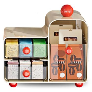 Imagem de Caixa organizadora de saquinhos de chá com 3 gavetas, baú compacta para cozinha, despensa, bancada, suporte bonito e elegante em branco creme e rosa cereja (branco cremoso)