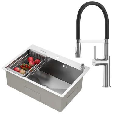 Imagem de Kit Cuba Gourmet Quebec 62cm Aço Inox 304 e Torneira Gourmet Bélgica M