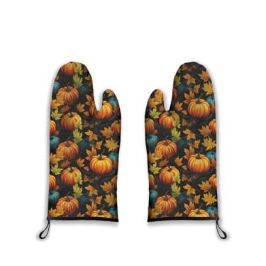 Imagem de Luvas de forno de abóbora resistentes ao calor, resistentes ao desgaste, luvas de grelha fáceis de limpar com forro de algodão grosso para grelhar, cozinhar, assar, 2 peças