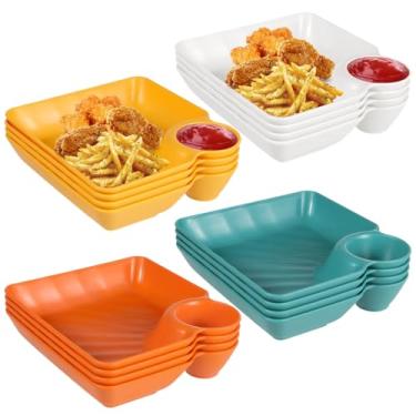 Imagem de LUMINFLY 16 peças de bandejas coloridas para servir chips e molhos, pratos divididos com pratos de molho para lanches, perfeitos para churrascos e festas