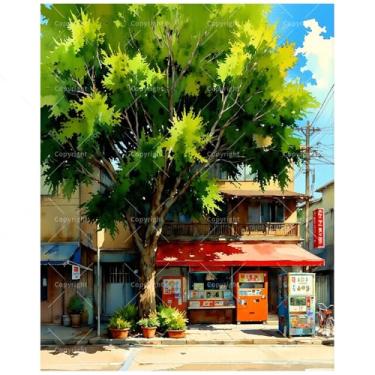 Imagem de TAOPAOLAB Kit de pintura de rua de verão por números para adultos - DIY Dia de verão com máquinas de venda automática e pintura de vitrine em tela 40,6 x 50,8 cm, conjunto de tinta acrílica para