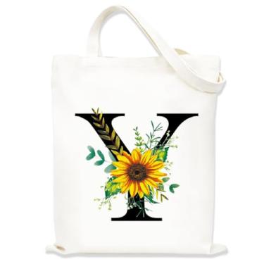 Imagem de Sacolas de lona estampadas para mulheres, sacolas de compras de lona, sacola de compras reutilizável para viagens, compras, trabalho, academia - Letra Y