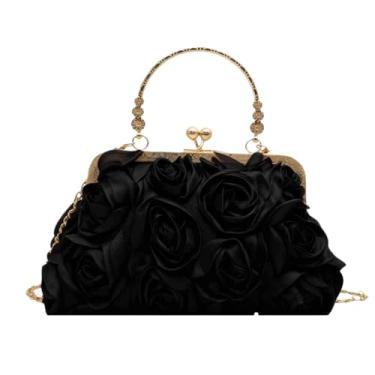 Imagem de 2025 Elegante bolsa de mão floral para mulheres rosa bolsa de noite linda bolsa de mão com fecho de beijo de casamento, Preto