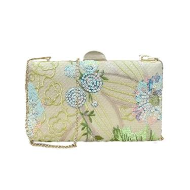 Imagem de Bolsa feminina bordada floral com lantejoulas brilhantes e elegantes para viagem na praia com corrente, Verde, Medium