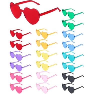 Imagem de ayigu Óculos de sol em forma de coração para mulheres, óculos de sol modernos de coração, sem aro, transparentes, lembrancinhas coloridas de festa rave (pacote com 20) cores sortidas)