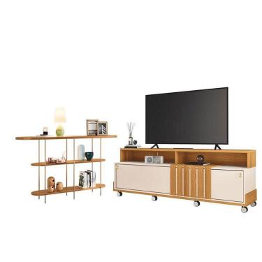 Imagem de Rack Bancada Graci 1.8 Com Aparador Infinity Off White Cinamomo - Hb Móveis