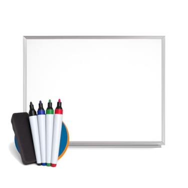 Imagem de Quadro Branco Lousa 40x30cm Moldura de Alumínio com 4 Canetas 1 Apagador