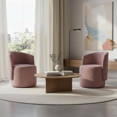Imagem de Kit 2 Poltronas Aura Decorativas Orgânicas Bouclé Premium De Luxo Para