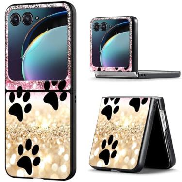Imagem de BREIDMKFM Capa protetora para Motorola Razr 2024, fina, rígida, policarbonato, antiarranhões, à prova de choque, com carregamento sem fio, capa protetora para Moto Razr 50, pata de cachorro preta