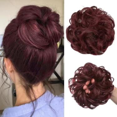 Imagem de Pedaços de cabelo bagunçados para coque de cabelo, ondulado, cacheado, sintético, rabo-de-cavalo, para mulheres, vinho