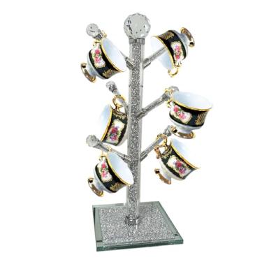 Imagem de Suporte de caneca de café de vidro, suporte de caneca de café de vidro de cristal para balcão de cozinha, suporte de árvore, diamante triturado, suporte para casa, ramo, secador, garrafa, com 6