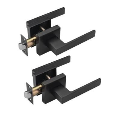 Imagem de NCSEN Pacote com 2 maçanetas pretas internas, maçaneta de porta de passagem para corredor, maçaneta de porta sem travamento