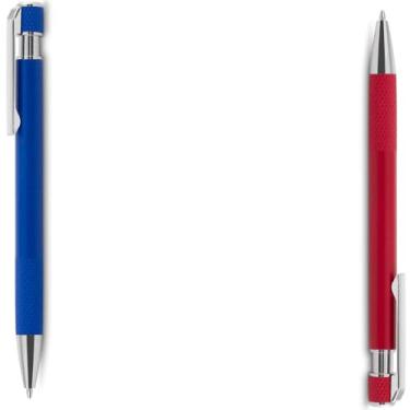 Imagem de Caneta esferográfica com corpo em alumínio reciclado, acionador e clipe cromado, escrita em tinta azul. Refil substituível tipo Parker. (Azul e Vermelho)