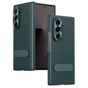 Imagem de FWYANZH Capa de couro para Samsung Galaxy Z Fold 7, capa traseira à prova de choque, proteção de dobradiça, suporte ajustável, capa fina, verde, dobra 7