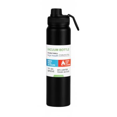 Imagem de Garrafa Térmica de Água Inox 800ml com Alça e Bico Esportivo, Resistente, Portátil e Ideal para Academia, Viagens e Uso Diário (Preto)