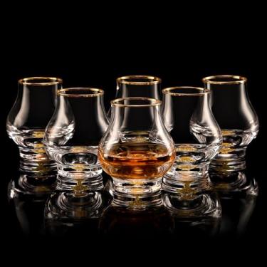 Imagem de 【Novo design 2025】 DUJUST Conjunto de 6 copos para snifter curvilíneos elegantes (2025 g), copo de uísque de cristal com flocos de folha de ouro 24K, único, vidro de luxo para conhaque/bourbon/tequila