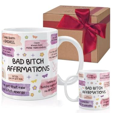 Imagem de HIWERAN Caneca de aniversário Bad Affirmations, presentes para mulheres, sua namorada, irmã amigas, presentes de dia dos namorados para mãe esposa de filha filho, caneca de café engraçada, presente de