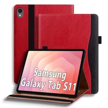 Imagem de TIPOYOROOS Capa para Samsung Galaxy Tab S11 2025 11 polegadas (SM-X736B/SM-X730) Smart Cover com bolso e porta-lápis, couro PU empresarial com compartimento para cartão, vermelho