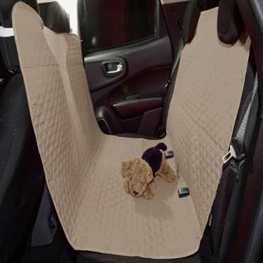 Imagem de Capa Protetora Universal para Banco Traseiro de Carro, Impermeável, Microfibra Matelada, 105 x 170cm, com Elástico, Encaixe para Cinto de Segurança (Avelã)
