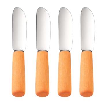 Imagem de Espátula Para Manteiga, Patês, Geléias e Queijos – Lâmina em Aço Inox, Cabo de Madeira – Design Ergonômico e Durável - Kit com 4 unidades