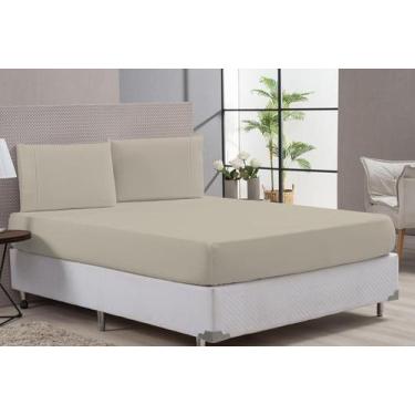 Imagem de Jogo Lençol Com Fronha Ponto Palito 80% Algodão Casal Cáqui - Beatriz 