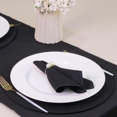 Imagem de Kit Mesa Posta Preto 2 Lugares com Sousplat de MDF e Anel de Pérola Clássico - 7 peças, Guardanapo, Tecido, Jogo Americano, Jantar, Casamento, Festa, Natal e Decoração