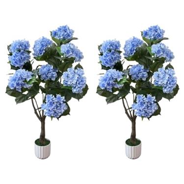 Imagem de Hortênsia artificial de 1,2 m, pacote com 2 plantas de hortênsia sintética para decoração interna e externa, árvore de hortênsia para casa, escritório, jardim e casamentos, azul